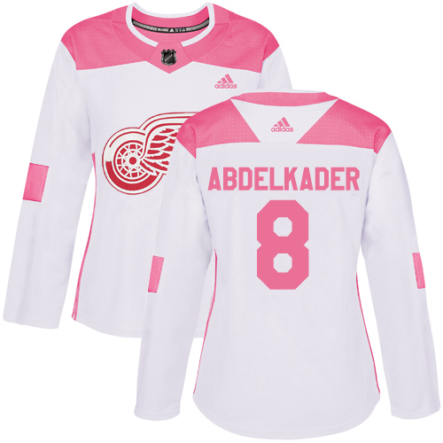 Adidas Red Wings #8 Justin Abdelkader White/Pink Authentic Fashion Women's Stitched NHL Jersey